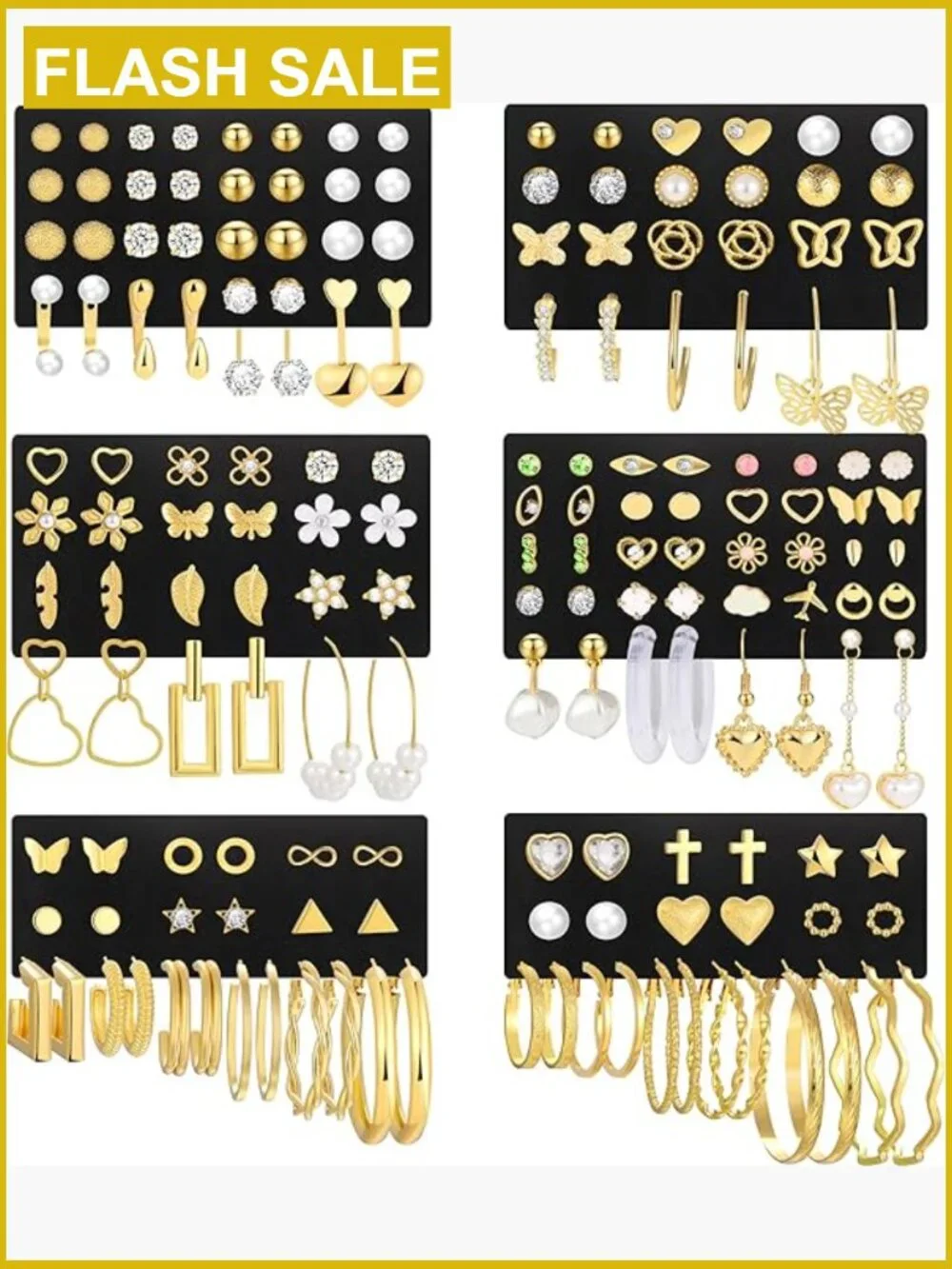 84 Pairs Gold Stud Earrings Set, Hypoallergenic Alloy, Screw Back Posts